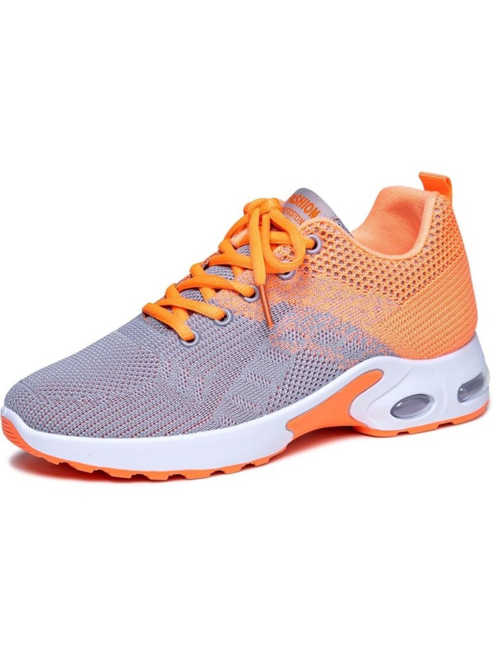 Women's Grey And Orange Mesh Breathable Air Cushion Athletic Comfortable Sneaker